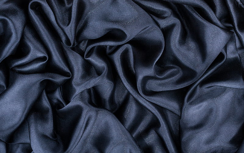 dark blue silk, blue fabric texture, silk, dark blue backgrounds, satin, fabric textures, dark blue satin, silk textures, HD wallpaper
