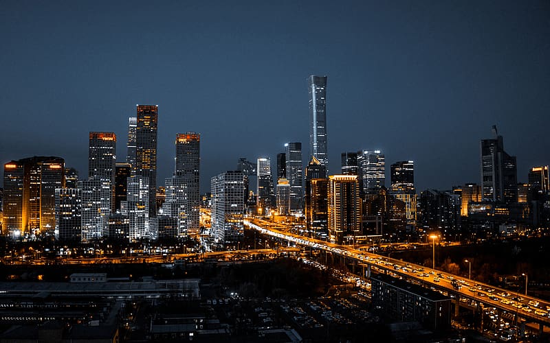 City CBD Skyscrapers Night view Beijing China, HD wallpaper