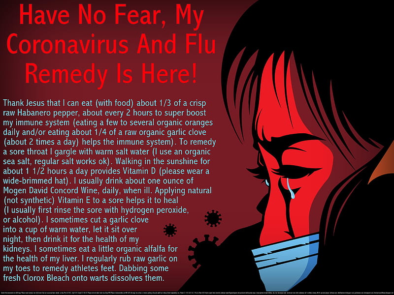 Have No Fear, My Coronavirus and Flu Remedy Is Here, seniors, coronavirus, illness, chronic illness, healing, health, coughs, sick, religious, retired, bronchitus, fitness, prevention, hope, fever, flu, chronic sickness, home remedies, colds, sinusitus, supernatural, faith, HD wallpaper