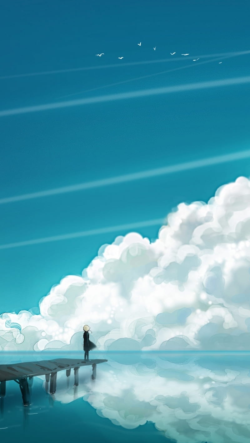 Sea view, anime, clouds, HD phone wallpaper | Peakpx