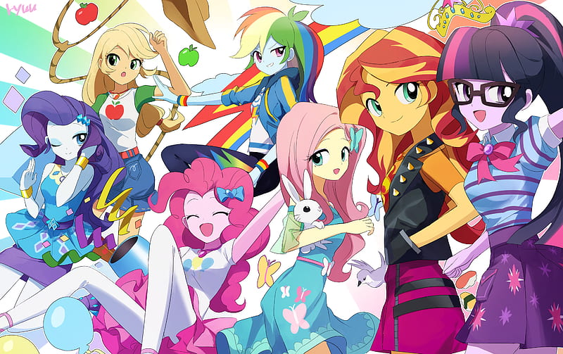 My Little Pony, My Little Pony: Equestria Girls, Sci-Twi (My Little Pony) , Sunset Shimmer , Fluttershy (My Little Pony) , Angel Bunny , Pinkie Pie , Rarity (My Little Pony) , Applejack (My Little Pony) , Rainbow Dash, HD wallpaper