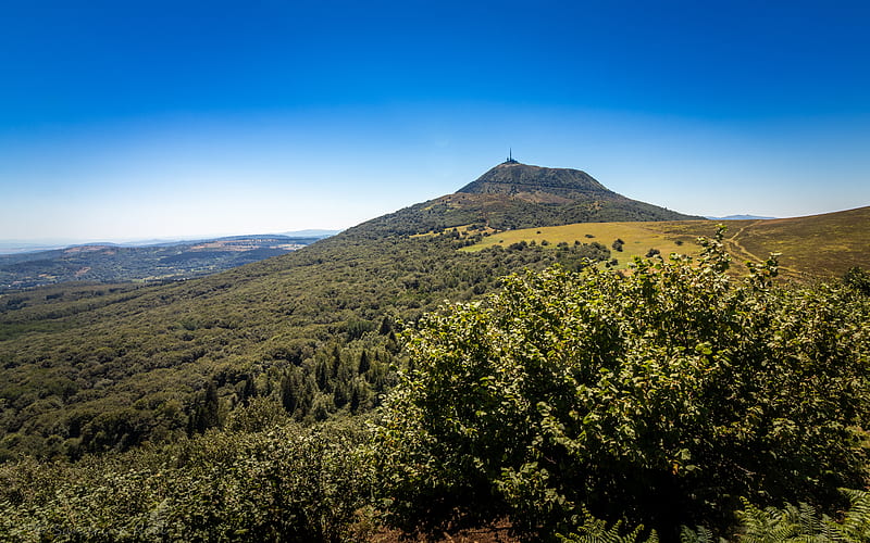 mountains, hill, trees, bushes, HD wallpaper