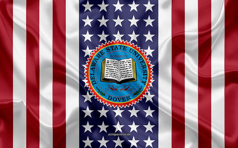 Delaware State University Emblem, American Flag, Delaware State University logo, Dover, Delaware, USA, Emblem of Delaware State University, HD wallpaper