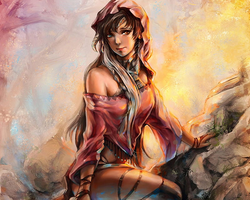 Native Woman, fantasy, female, girl, beauty, bonito, HD wallpaper