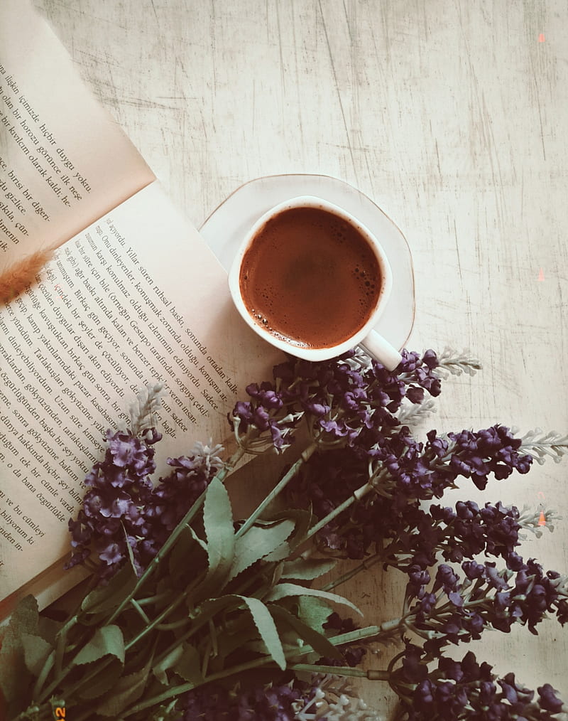 Coffee, cup, book, flowers, text, HD phone wallpaper | Peakpx