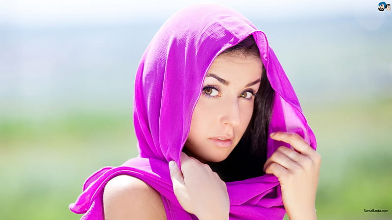 arab beauties 9, cute face, girl, pink dress, sky, field, HD wallpaper