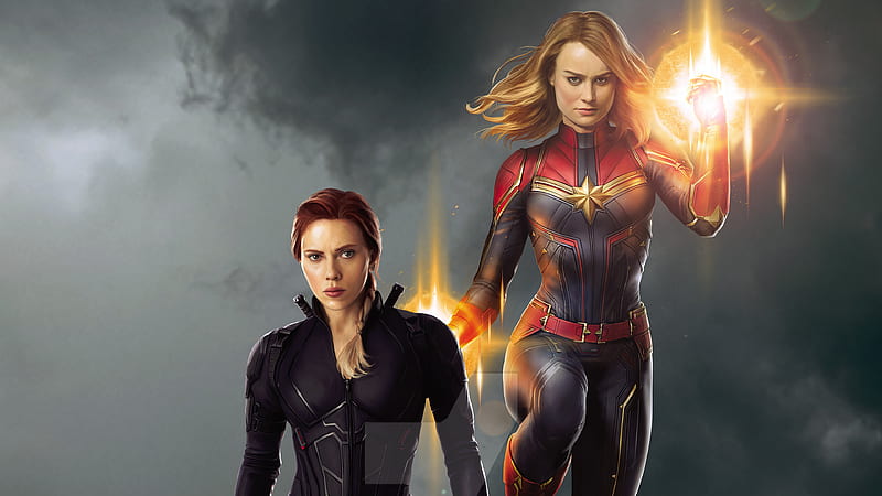 Captain Marvel And Black Widow, captain-marvel, black-widow, superheroes, artwork, HD wallpaper