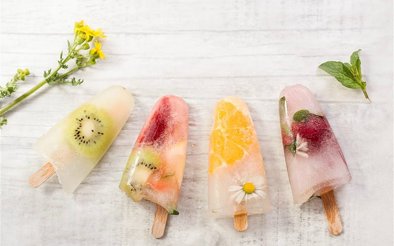 Fruity Ice Pop, ice pop, food, fruits, wood, HD wallpaper