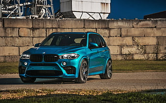 BMW X5M, 2018, F85, Blue X5, Vossen, blue SUV, german cars, front view, exterior, BMW, HD wallpaper