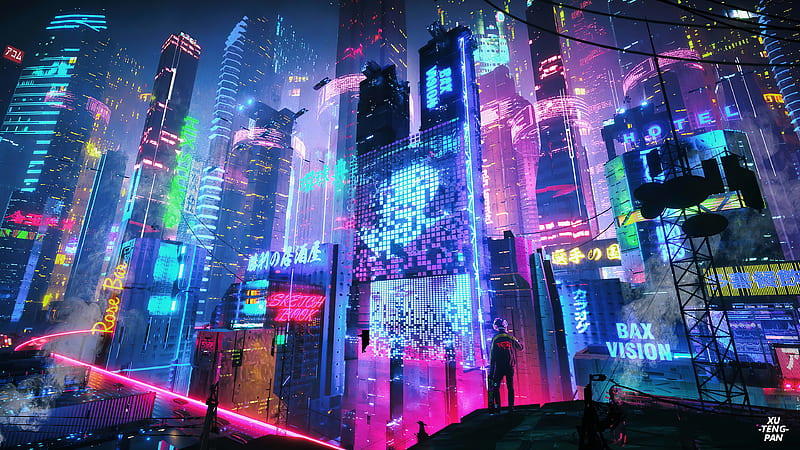 Colorful Neon City , neon, cyberpunk, artist, artwork, digital-art, artstation, HD wallpaper