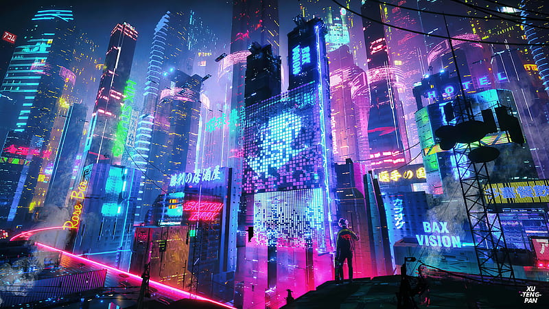 Colorful Neon City, neon, cyberpunk, artist, artwork, digital-art,  artstation, HD wallpaper