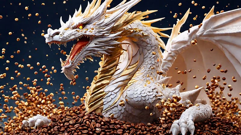 Guardian Of The Coffee, coffee, dragon, beans, white, HD wallpaper