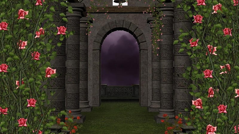 The Rose Garden, arts, back, ground, digital, garden, roses, HD wallpaper