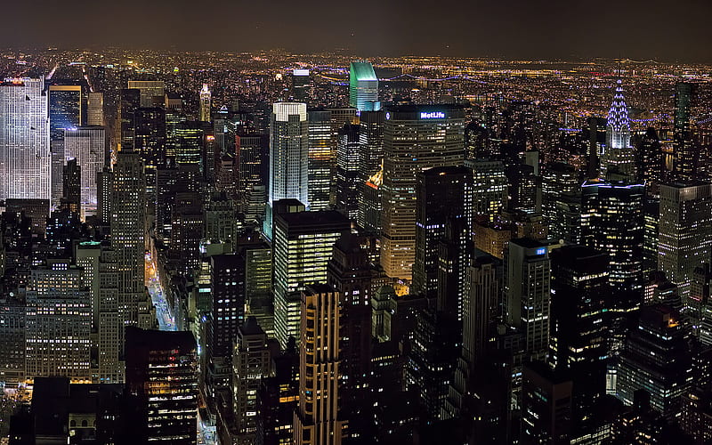 New York, night, skyscrapers, metropolis, New York cityscape, New York skyline, USA, HD wallpaper