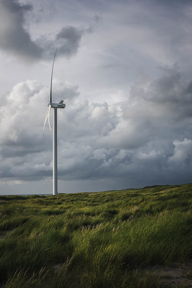 wind farm, turbine, clouds, meadow, nature, HD phone wallpaper
