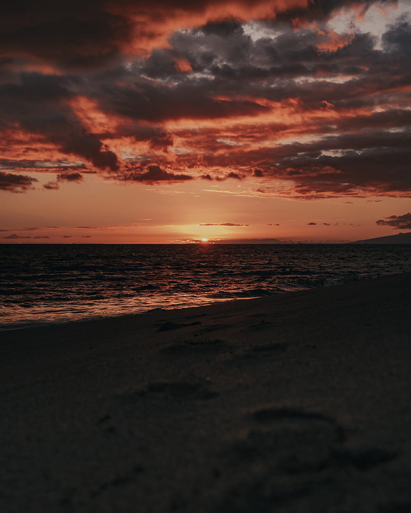 sunset, seascape, clouds, dusk, beach, sand, Nature, HD phone wallpaper