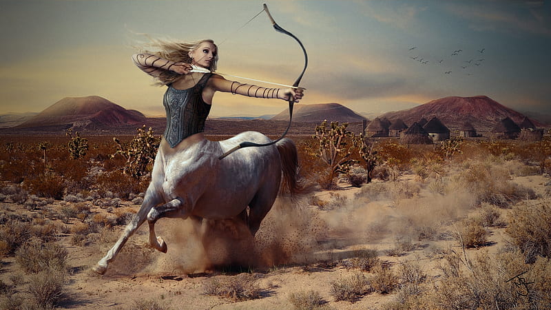 Centaur, art, fantasy, luminos, girl, horse, archer, tab109, HD wallpaper