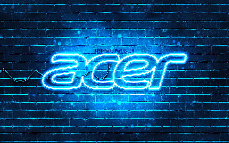 Acer blue logo blue brickwall, Acer logo, brands, Acer neon logo, Acer, HD wallpaper