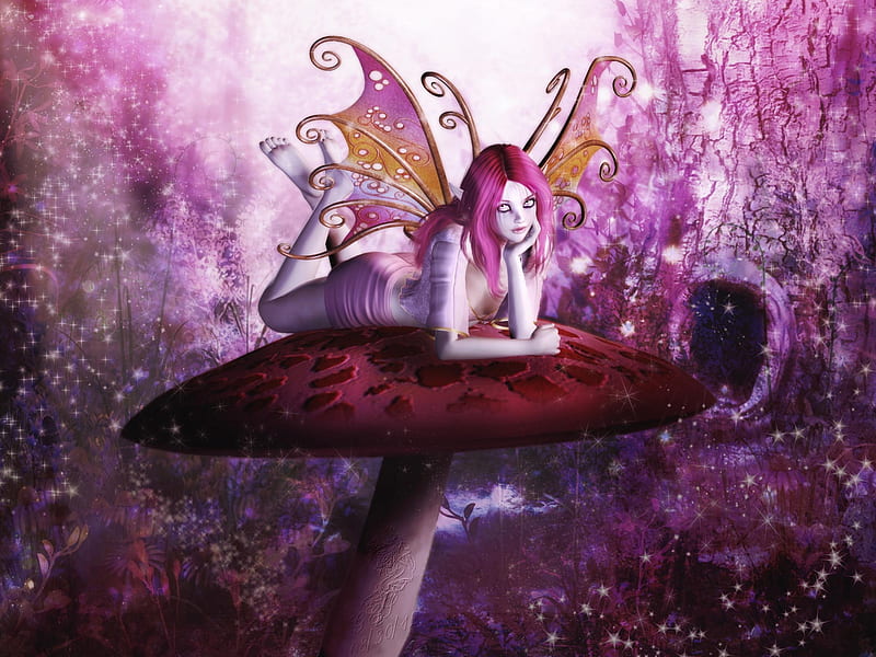 ★Splendid of Pink Butterfly★, pretty, chic, angels, flapping, sweet, flutter, splendor, grasses, love, bright, flowers, face, wings, lovely, lips, fireflies, cute, cool, characters, eyes, colorful, splendid, dazzling, mushroom, bonito, digital art, hair, fairies, pink, female, colors, spring, 3D art, HD wallpaper