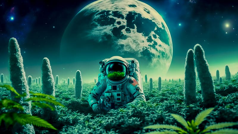 Astronaut in dreamy land, landscape, fantasy, HD wallpaper