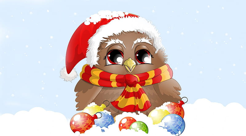 Cold Christmas Owl, owl, Christmas, Feliz Navidad, New Years, cold, cute, bird, snow, decorations, wise, HD wallpaper