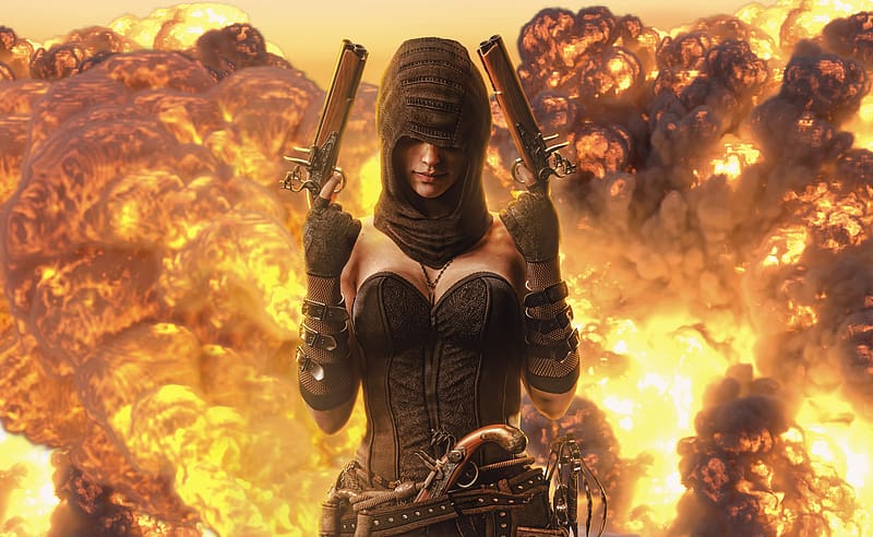 Badass Female 10k, warrior, guns, artist, artwork, digital-art, deviantart, HD wallpaper Badass Female 10k, warrior, guns, artist, artwork, digital-art, deviantart, HD wallpaper