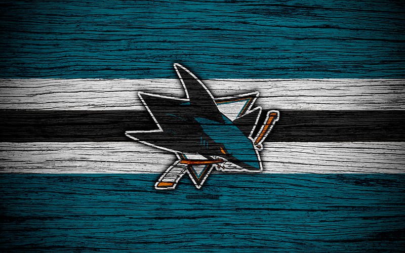 San Jose Sharks NHL, hockey club, Western Conference, USA, logo, wooden texture, hockey, Pacific Division, HD wallpaper