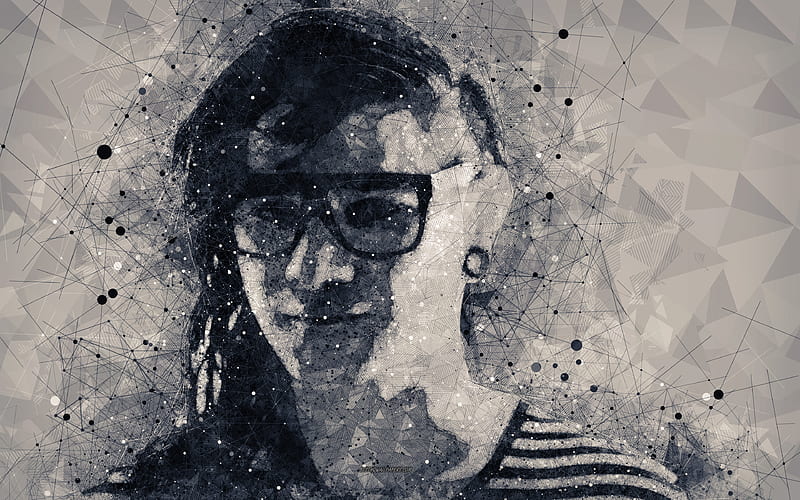 Skrillex face, creative geometric portrait, American DJ, creative art, Sonny John Moore, HD wallpaper
