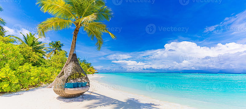 Tropical beach paradise as summer landscape with beach swing or hammock and white sand, calm sea serene beach. Luxury beach vacation summer holiday. Tranquil romantic island nature travel destination 6240319 Stock, HD wallpaper