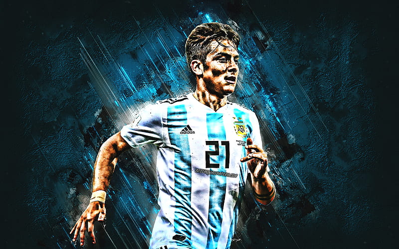 Paulo Dybala, Argentina national football team, 21 number, joy, blue stone, famous footballers, football, argentinian footballers, grunge, Aregnina, Dybala, HD wallpaper