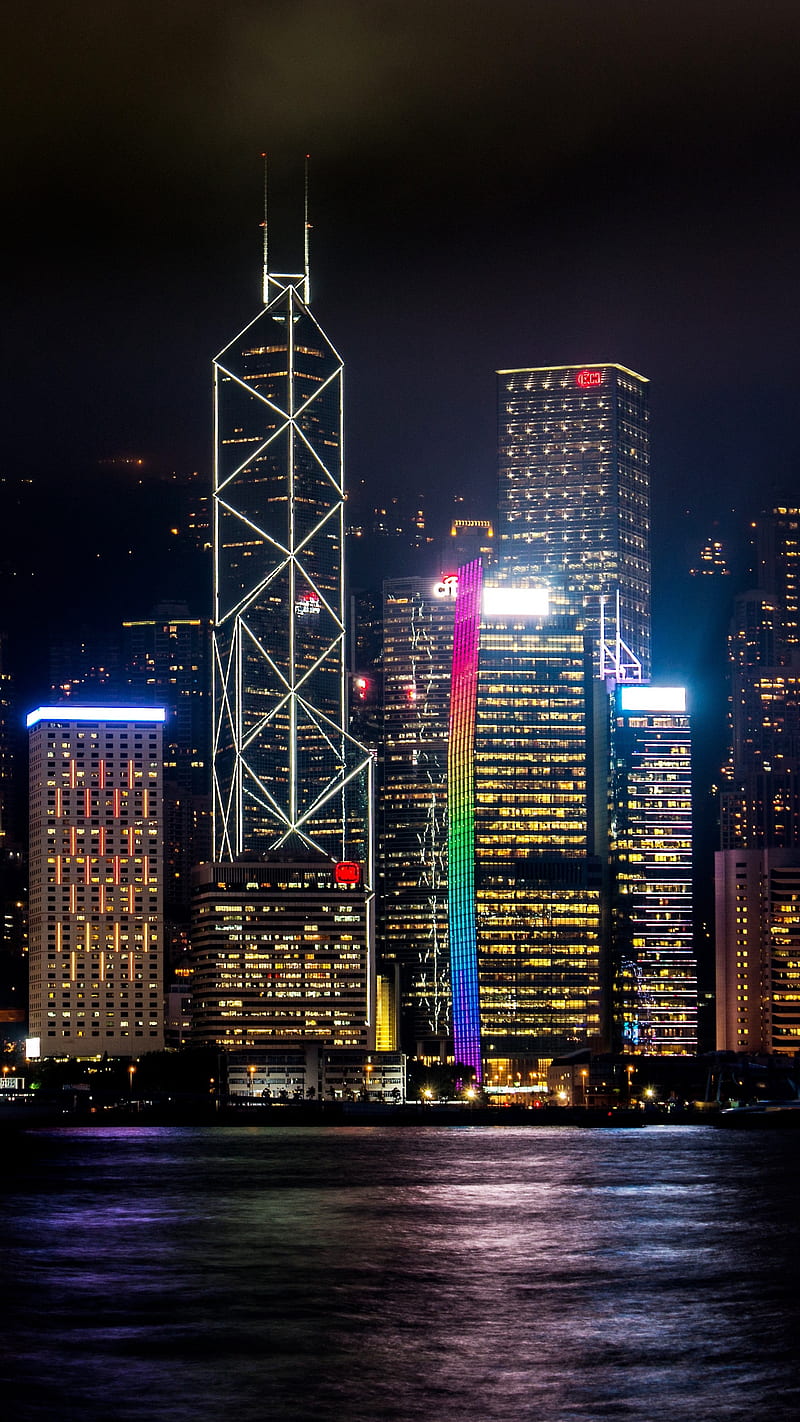Hong Kong Skyscrapers , night, hong kong, HD phone wallpaper
