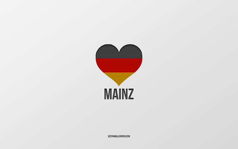 I Love Mainz, German cities, gray background, Germany, German flag heart, Mainz, favorite cities, Love Mainz, HD wallpaper