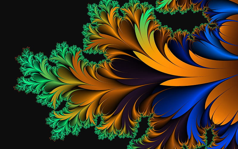 colourful fractal feather, colourful, abstract, feather, fractal, HD wallpaper
