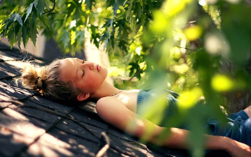 SLEEPING BEAUTY, rest, sleep, girl, brown hair, lying, summer, light brown, HD wallpaper