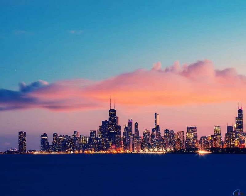 Chicago at night lights, wate, usa, chicago, ilinois, HD wallpaper | Peakpx