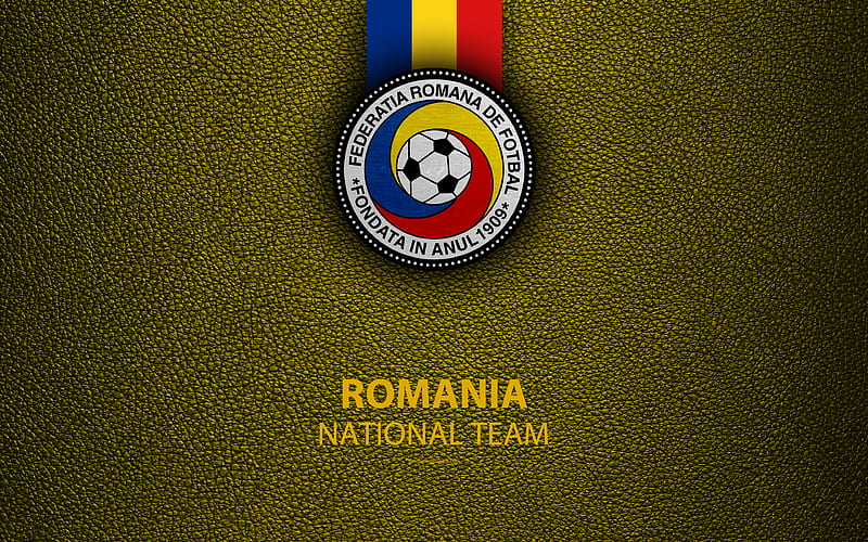 Romanian national football team leather texture, emblem, logo, football, Romania, HD wallpaper