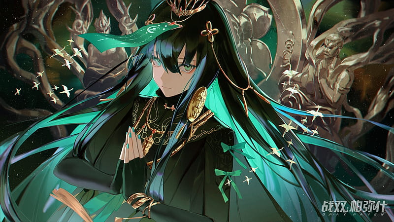 qu, punishing: gray raven, green eyes, black hair, Anime, HD wallpaper