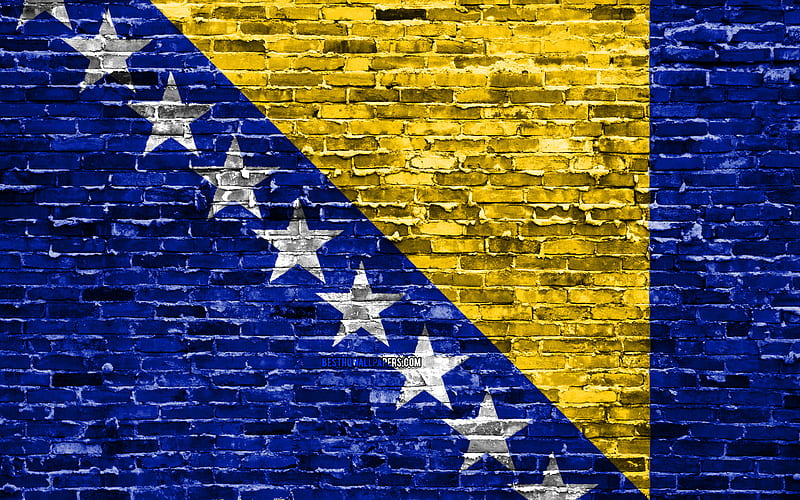 Bosnian flag, bricks texture, Europe, national symbols, Flag of Bosnia and Herzegovina, brickwall, European countries, Bosnia and Herzegovina, HD wallpaper