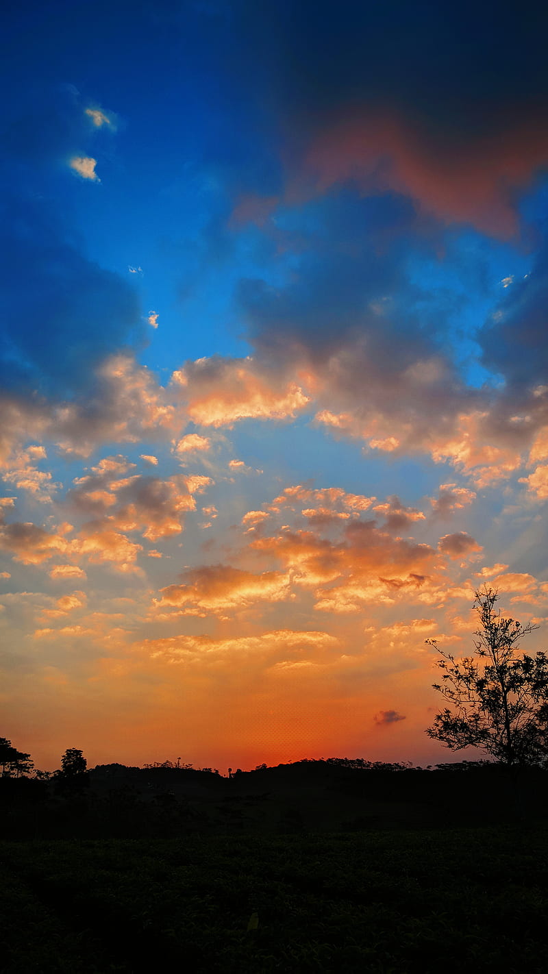 Sunset, afternoon, blue, chill, cool, country, heart, love, orange, sky, HD phone wallpaper