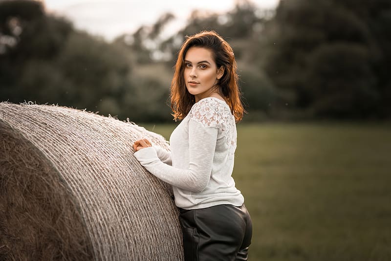 Girl posing at wheat roll, outdoor field, model, HD wallpaper | Peakpx