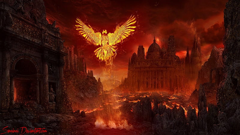 Phoenix over Pompeii, fantasy, Roman, Italy, Pompeii, Phoenix, Myth, CG, history, HD wallpaper