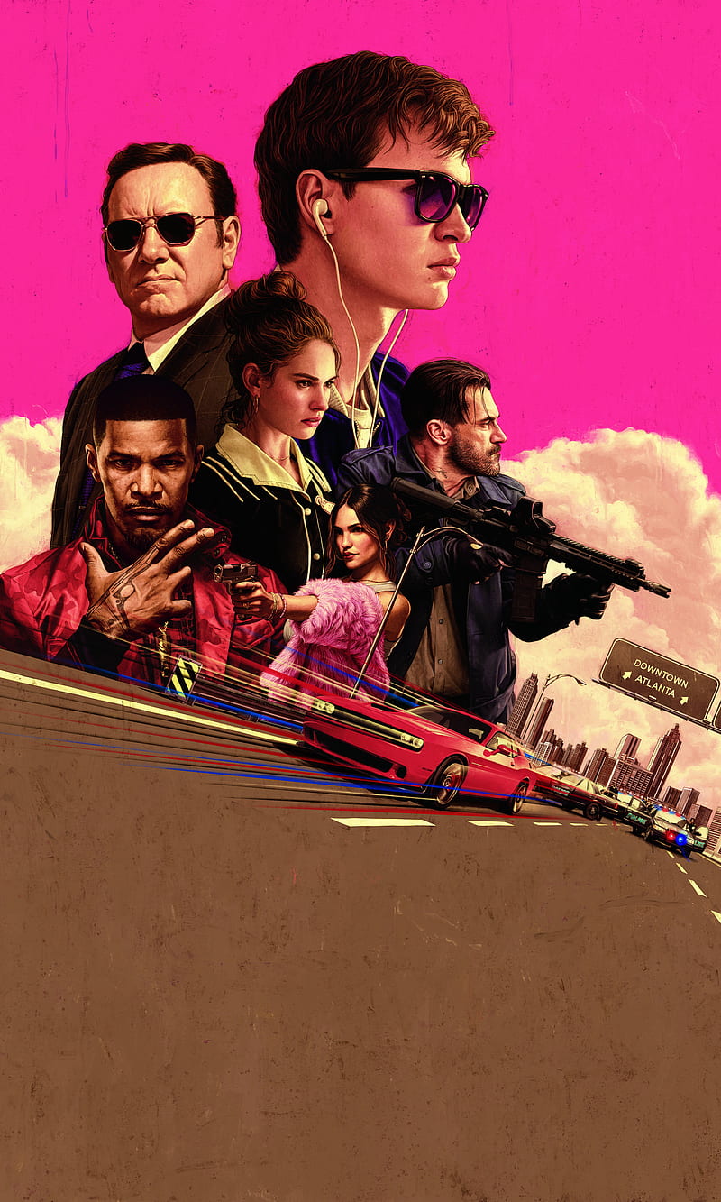 Baby Driver Movie, ansel elgort, baby driver, car, carros, eiza gonzalez, funny, jamie foxx, jon hamm, kevin spacey, lily james, music, HD phone wallpaper