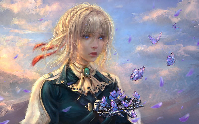 Violet Evergarden, butterflies, manga, anime characters, HD wallpaper