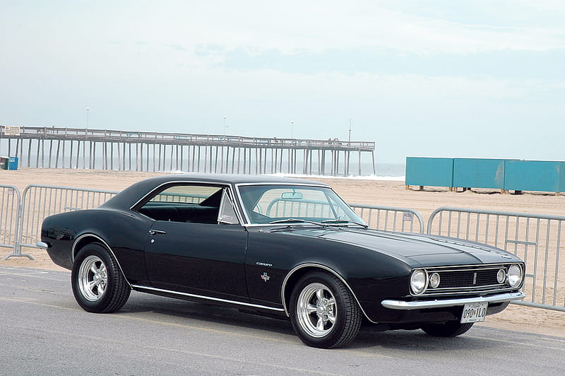 67 Camaro, gm, black, seaside, bowtie, HD wallpaper | Peakpx