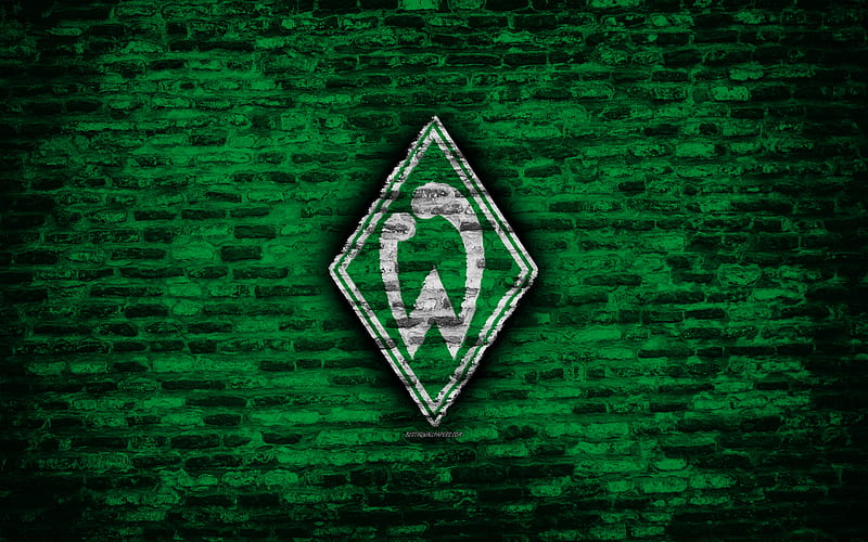 Werder Bremen FC, logo, green brick wall, Bundesliga, German football club, soccer, football, brick texture, Bremen, Germany, HD wallpaper