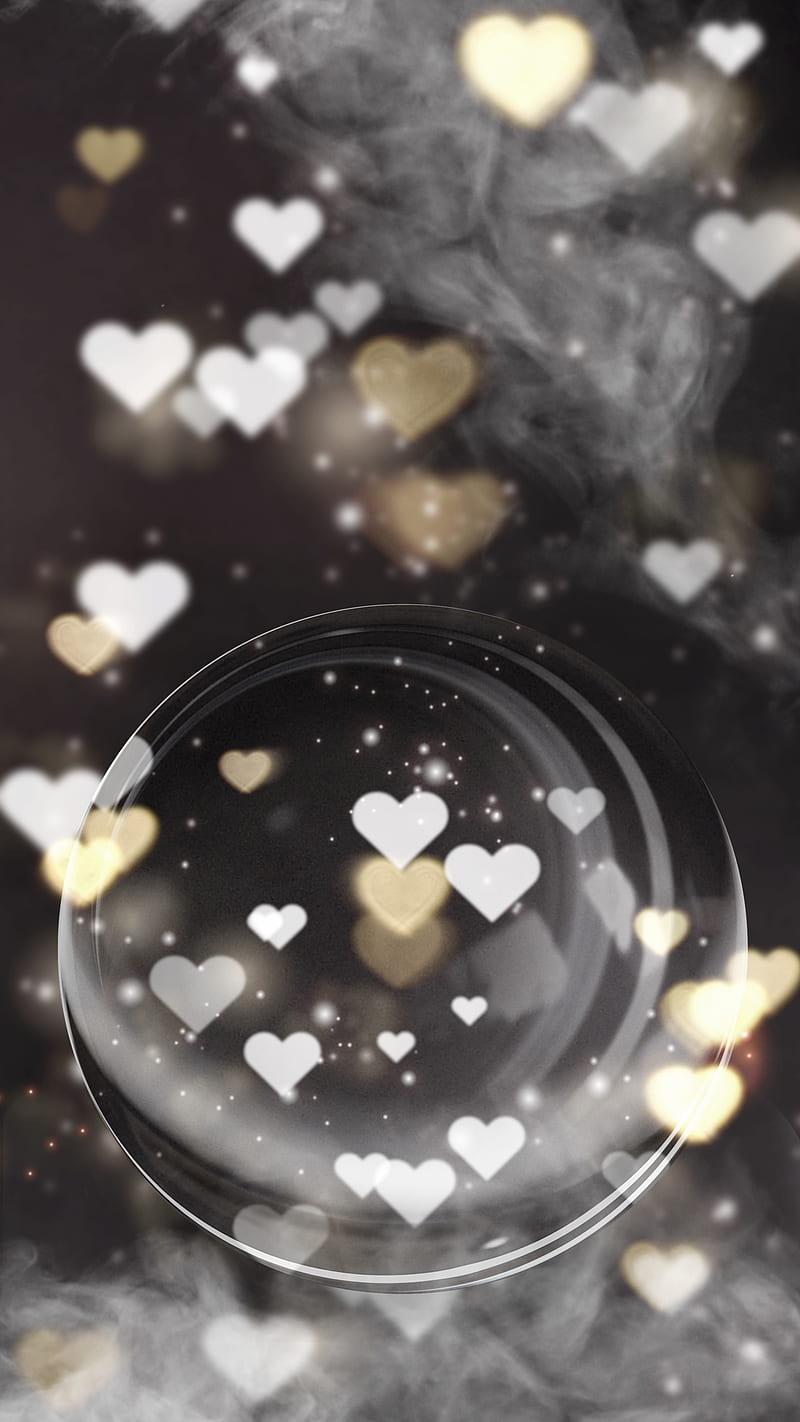 My heart , gold, corazones, love, my art, snow globe, HD phone wallpaper