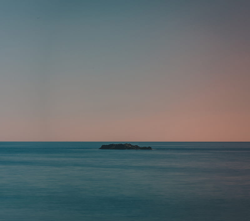 island, sea, horizon, sunset, HD wallpaper