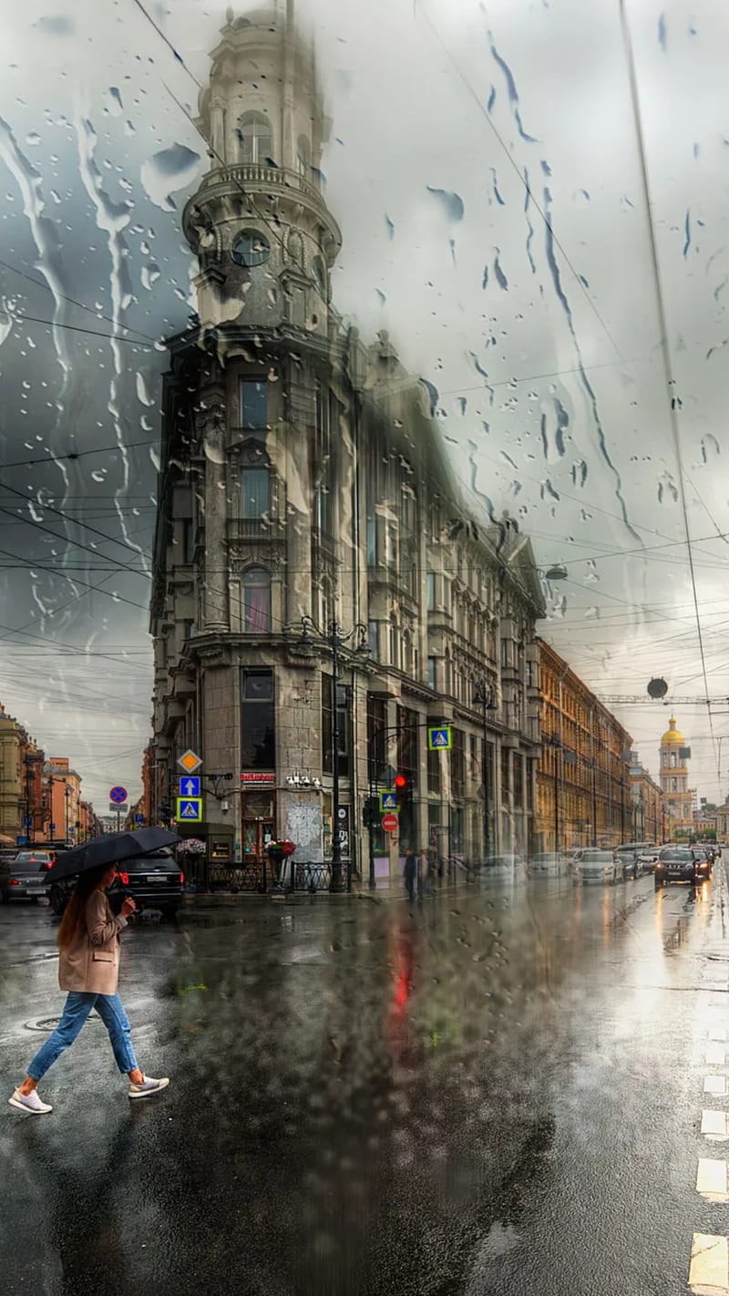 Rainy day, city, cloudy, people, rain, street, winter, HD phone wallpaper