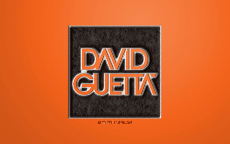 Dark David Guetta Logo, Orange background, David Guetta 3D logo, David Guetta fur logo, creative fur art, David Guetta emblem, French DJ, David Guetta, HD wallpaper