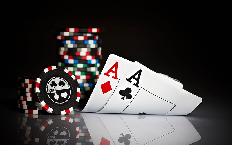 Pair, poker, pair of aces, casino chips, playing cards, aces, casino concepts, HD wallpaper
